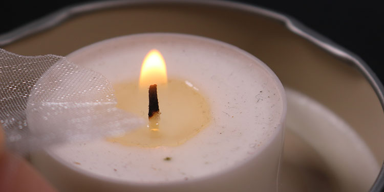 Die Blätter nun rundum vorsichtig an eine Flamme halten. Blüten aus Organza