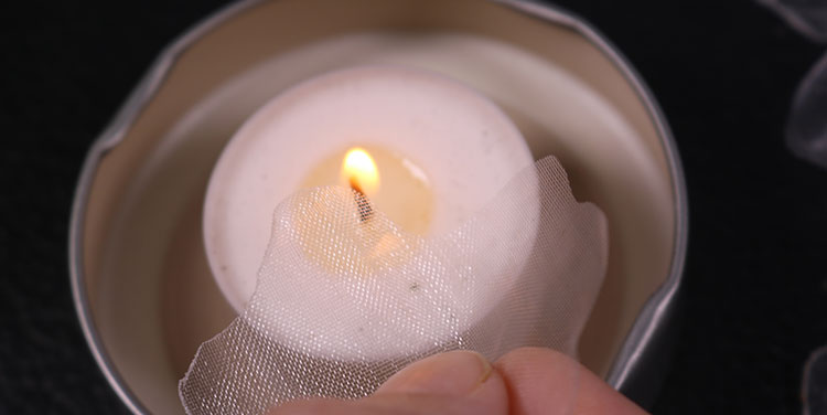 Die Blätter nun rundum vorsichtig an eine Flamme halten. Blüten aus Organza