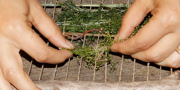 Weben mit Gräsern Wanddekoration Sommerdeko Naturmaterialien