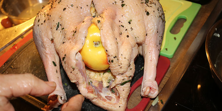 Gans mit Semmelknödel fuellen