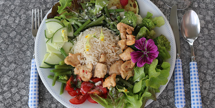 Rezept gemischter Salat mit Huhn und Reis