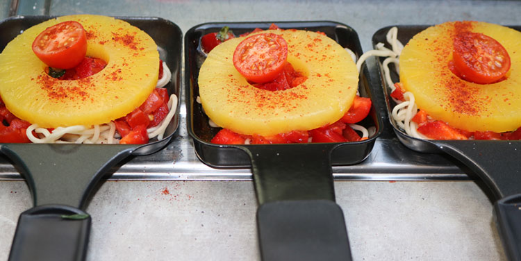 Raclette Pfännchen Hawaii Nudel Tomaten Pfännchen