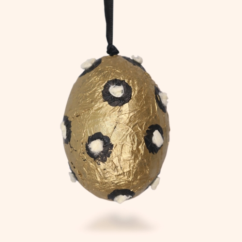 Inizio hand-decorated Easter egg „Gold with black dots and crumples“
